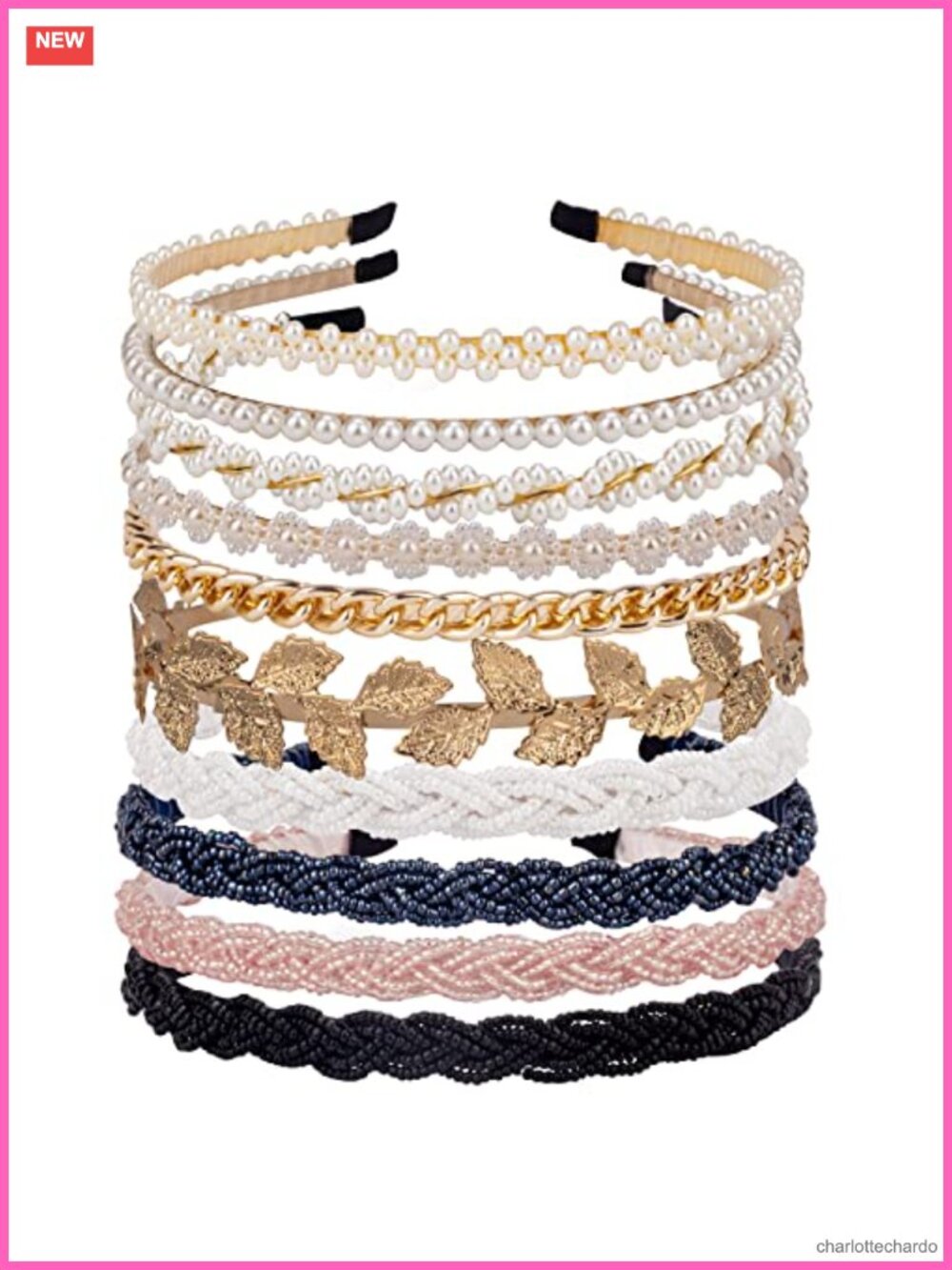 Pearl Beaded Metal Headbands No Slip Hair Accessories 10 Pack